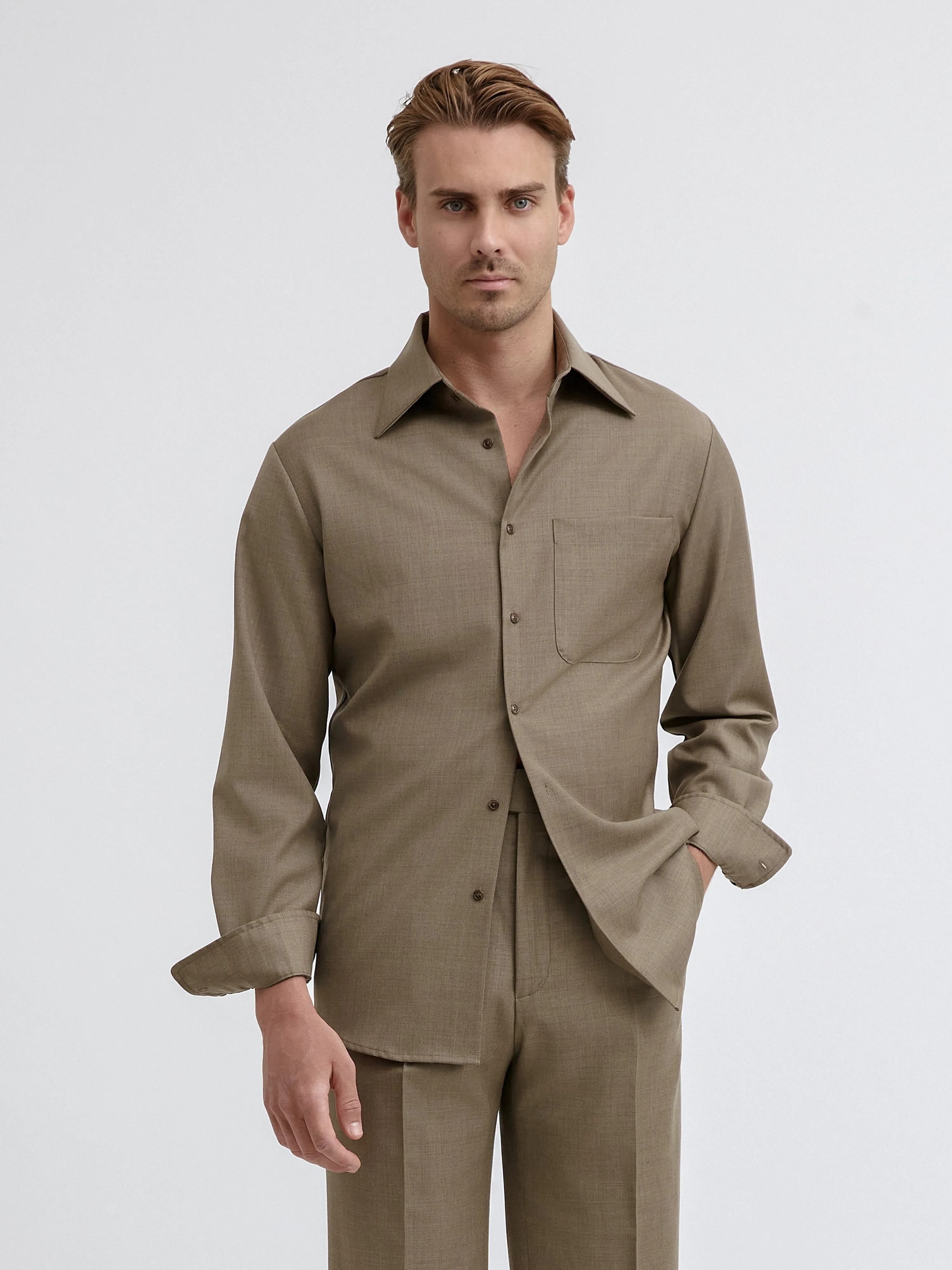 Taupe S130 Wool Shirt
