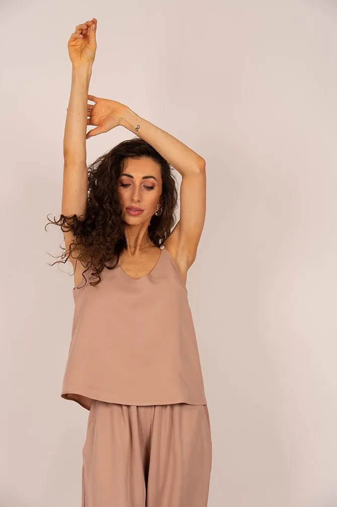 Tencel Sleeveless Top Dark Pink