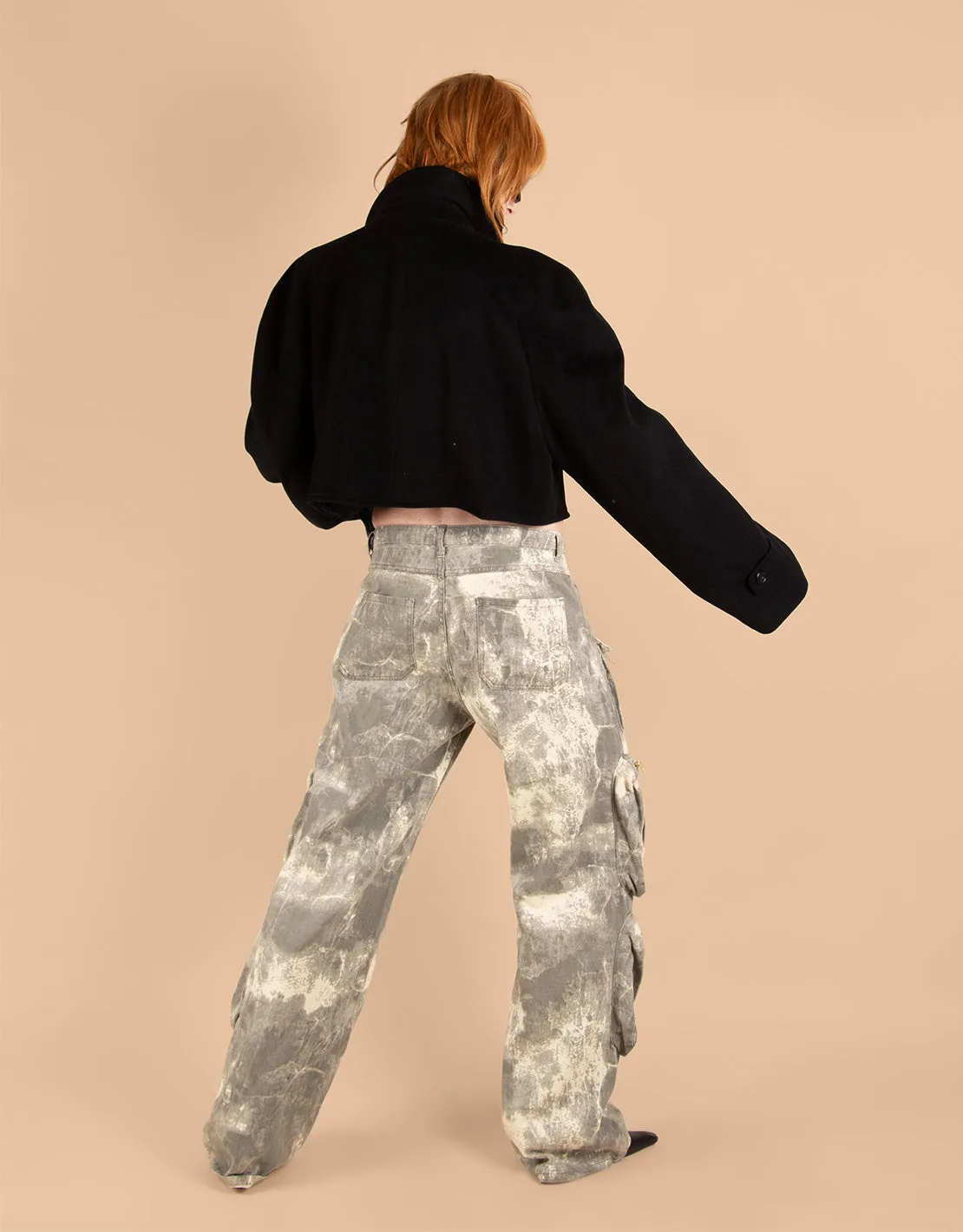 Tie dye camouflage denim cargo trousers