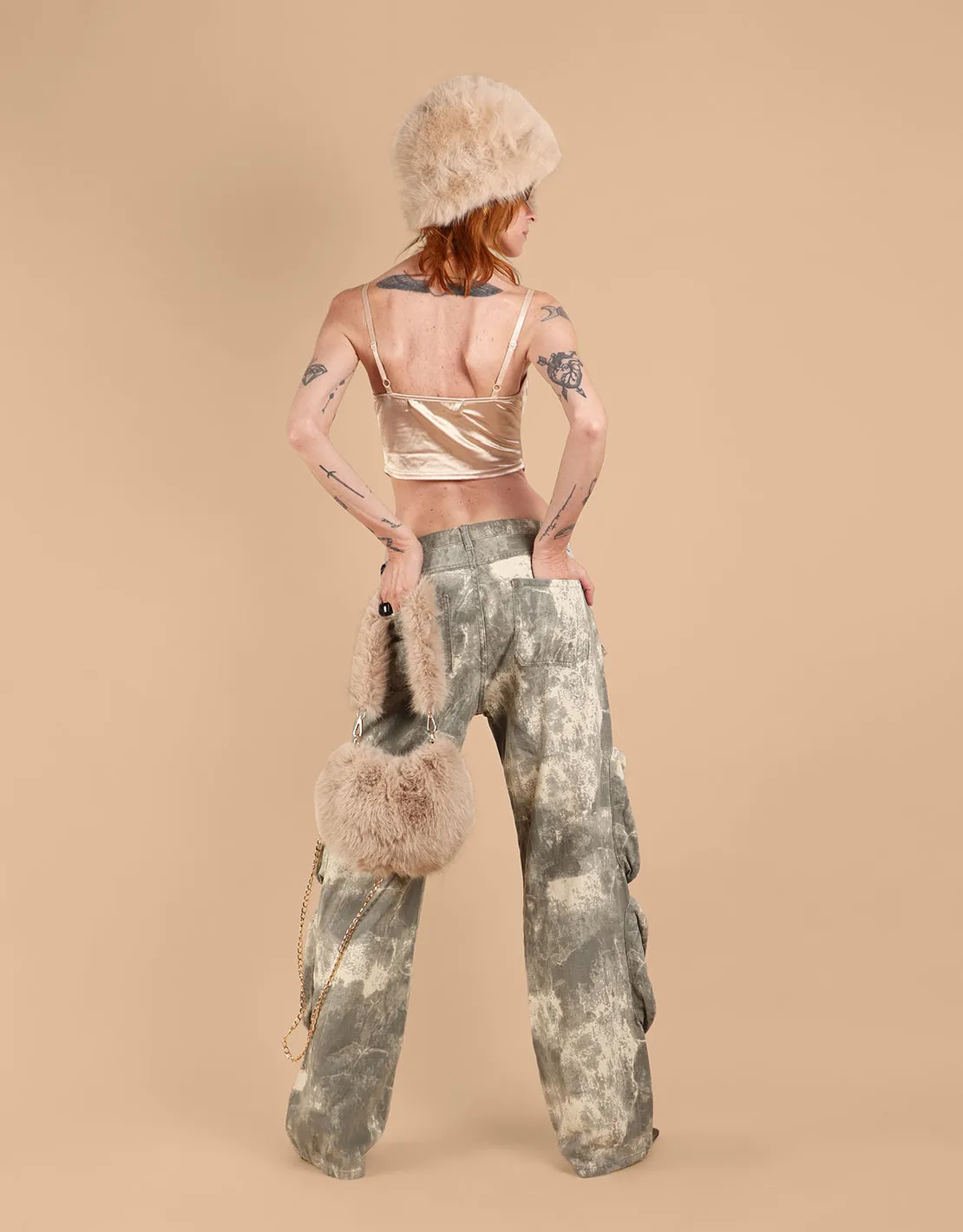 Tie dye camouflage denim cargo trousers