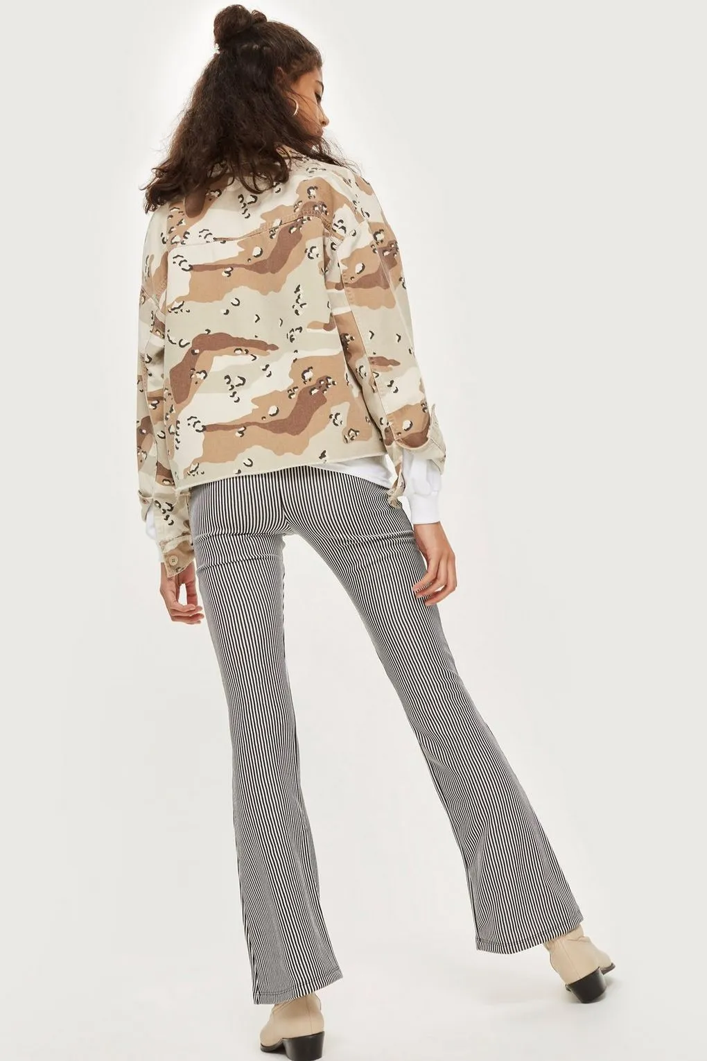 Topshop Petite Womens Striped Flare Trousers