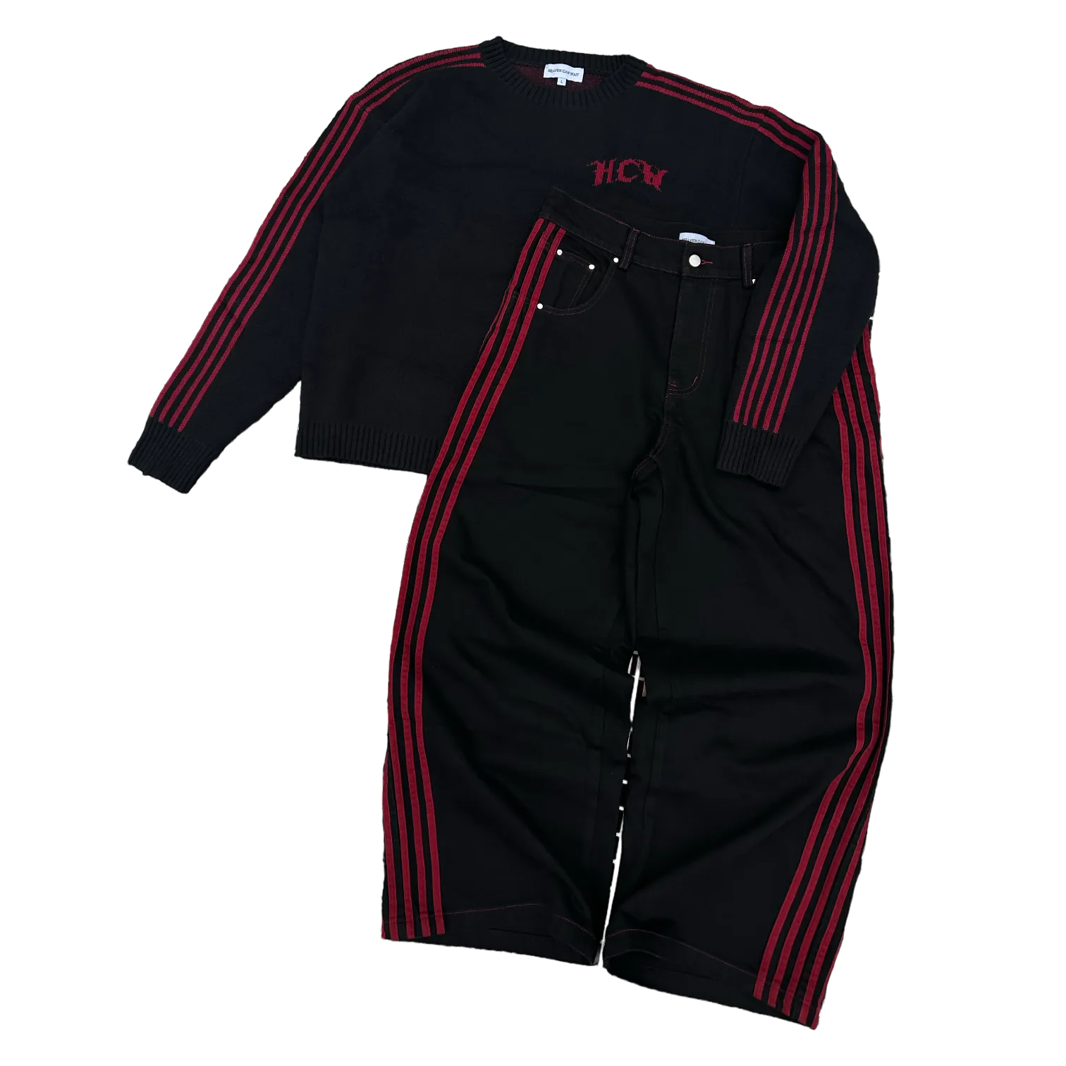 TRACK JEANS (BLACK/RED)