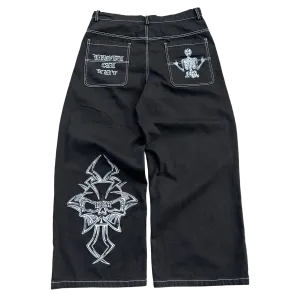 V2 SKULL JEANS (BLACK/WHITE)