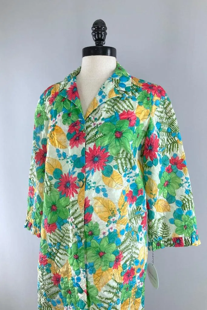 Vintage 1960s Green Floral Print Jacket