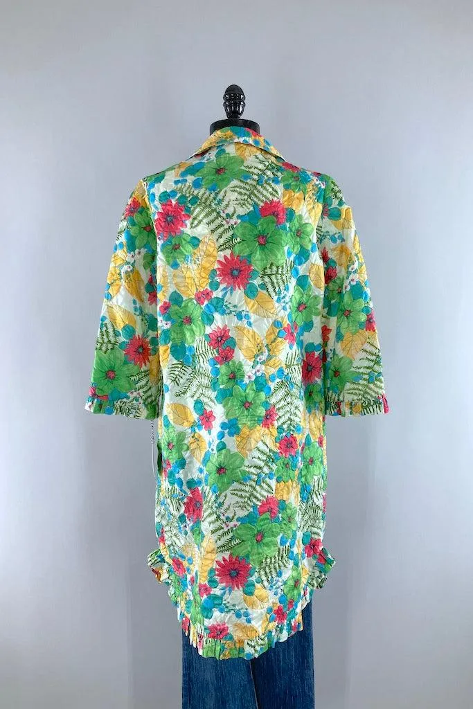 Vintage 1960s Green Floral Print Jacket