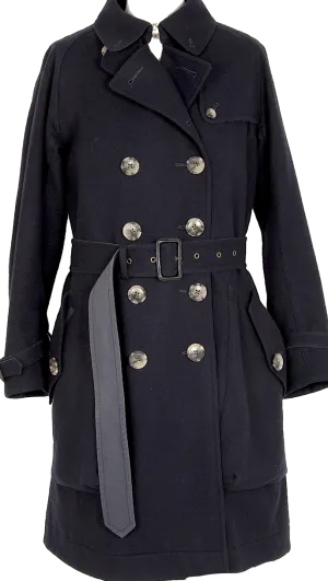 WIM NEELS BELGIUM. Navy Wool Belted Trench Coat