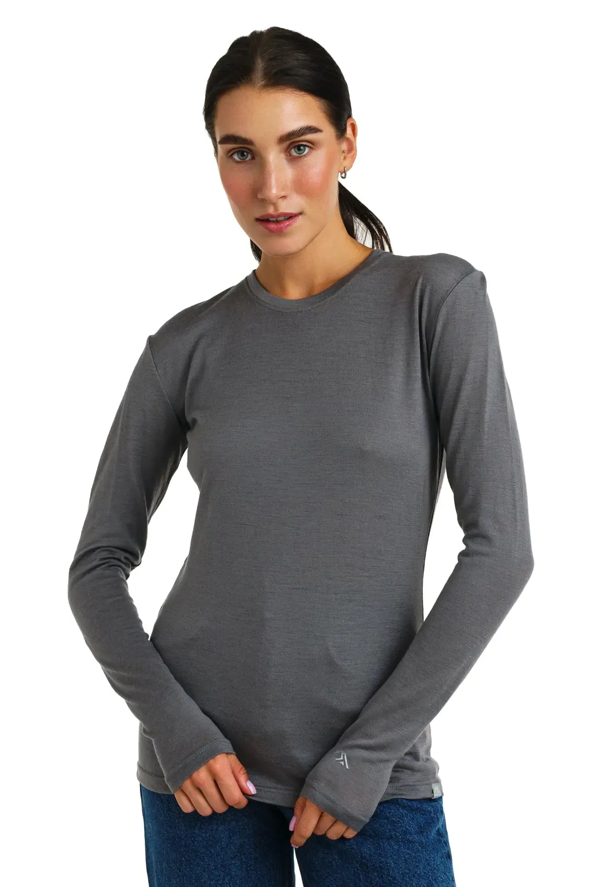 Women 165 Merino Base Layer Long Sleeve Perfect Grey   Wool Socks