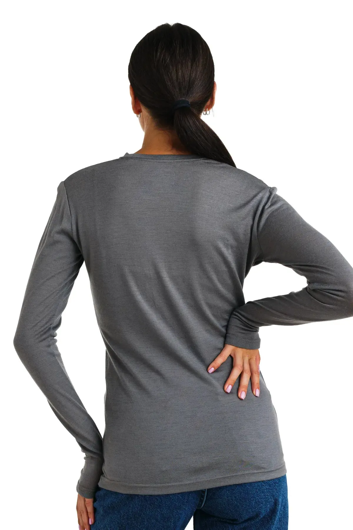 Women 165 Merino Base Layer Long Sleeve Perfect Grey   Wool Socks