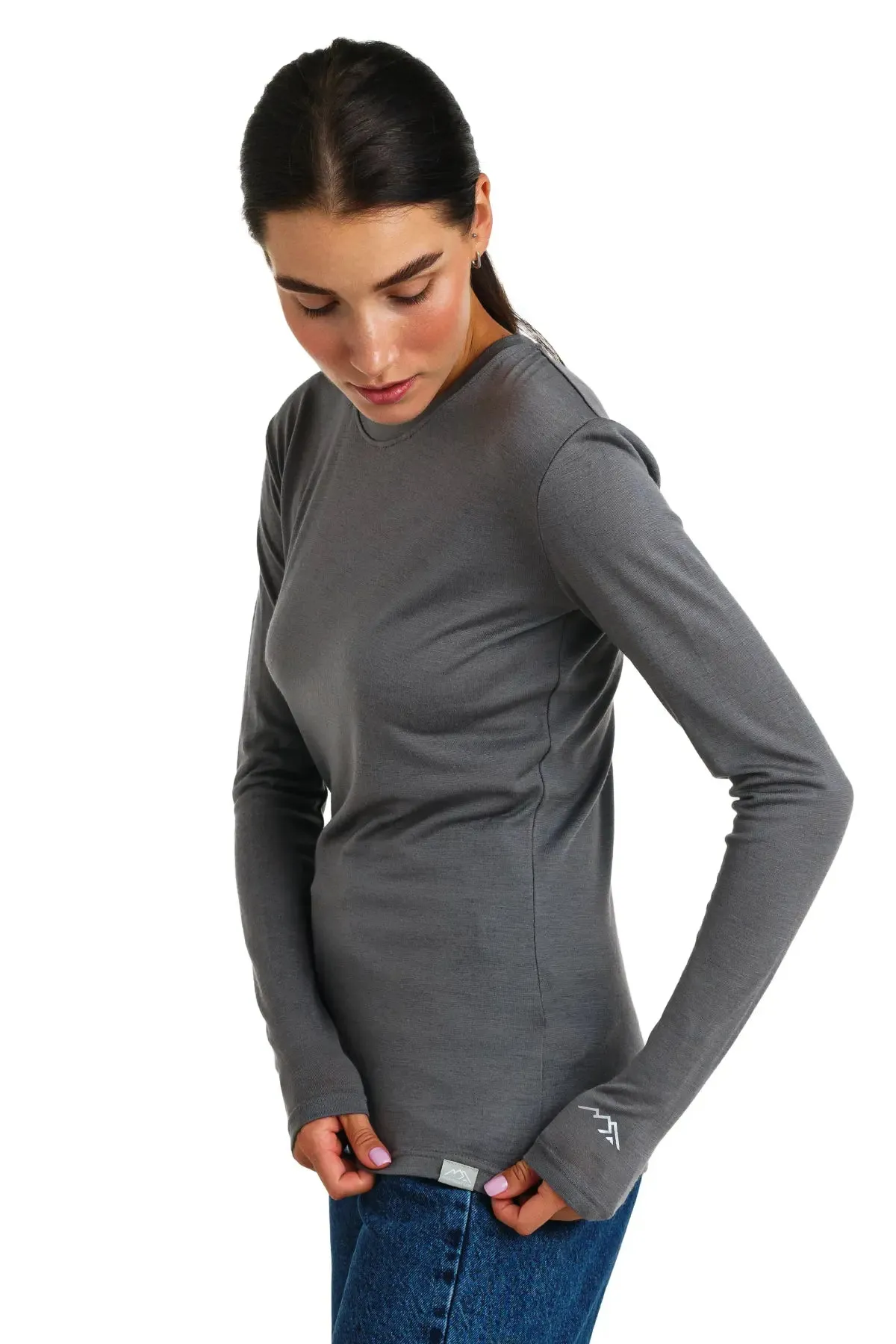 Women 165 Merino Base Layer Long Sleeve Perfect Grey   Wool Socks